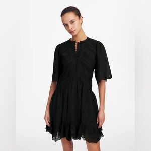 Madewell NWT Eyelet Flutter Sleeve Mini Dress in Cotton in Jet Black Size 14